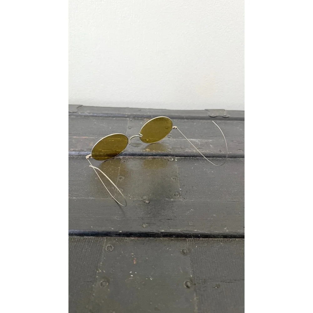 Vintage Round Wire Frame Sunglasses Amber Tint Cable Temple Steampunk